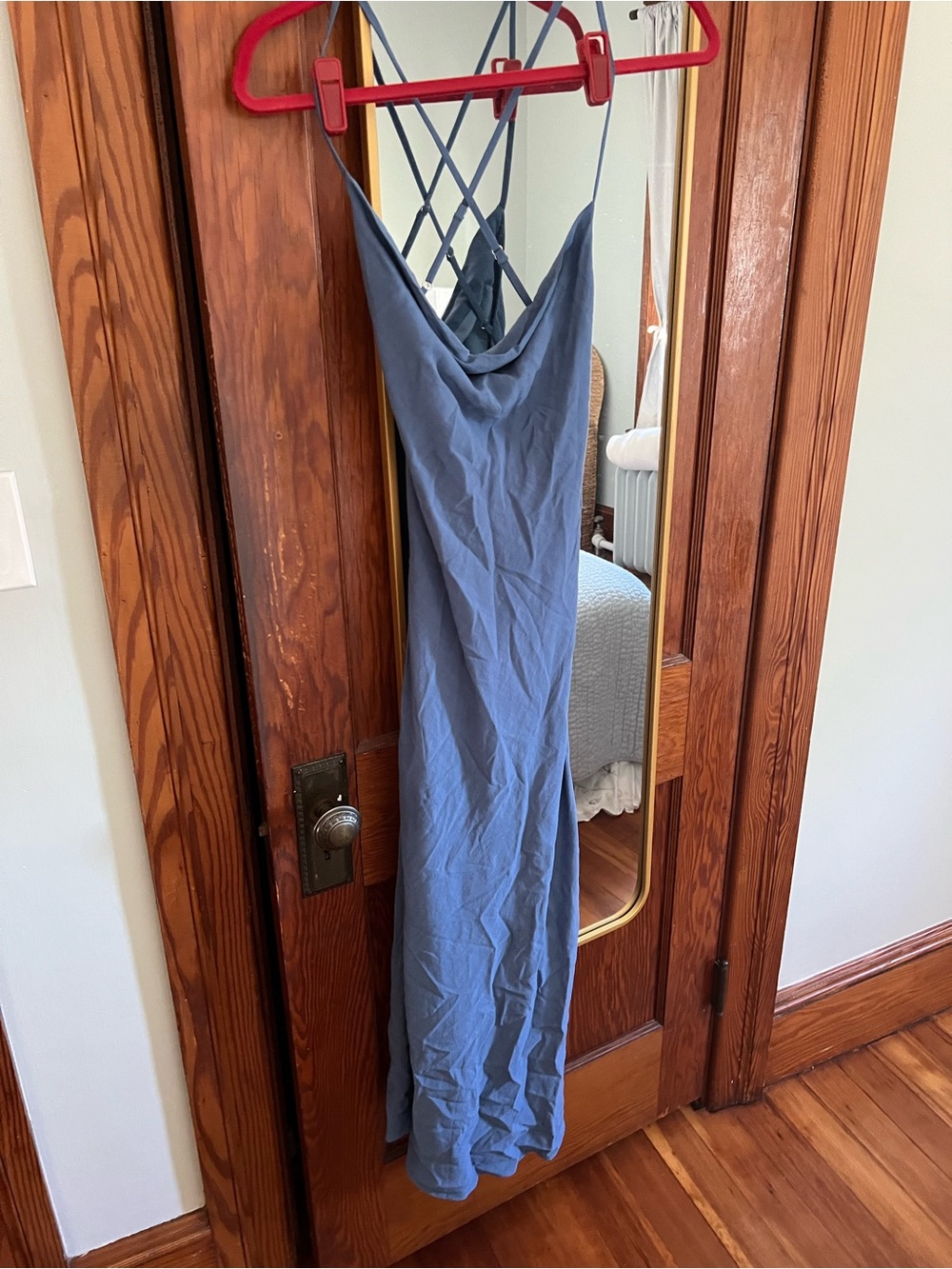 sundays Dusty Blue Crisscross Strap Maxi Dress